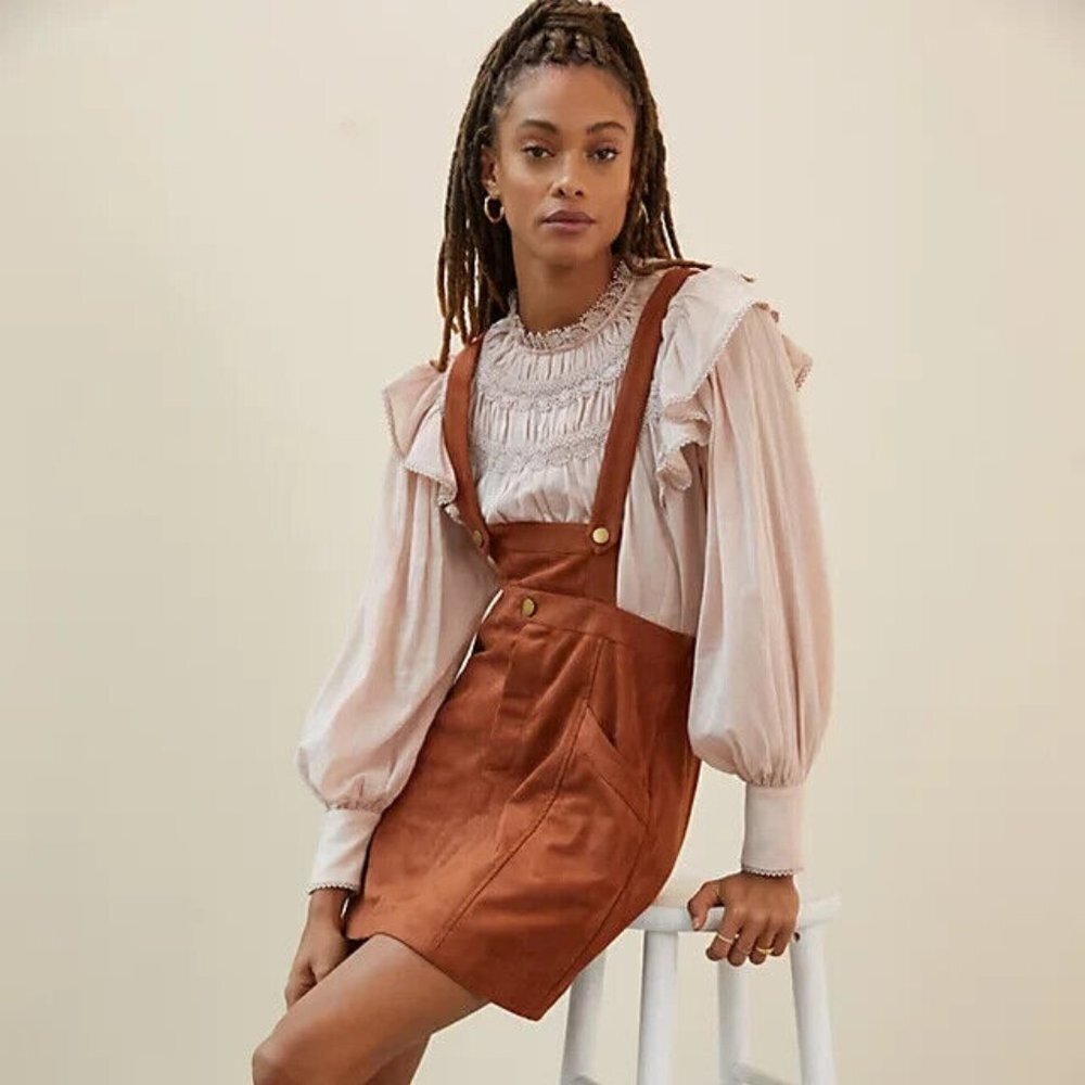 Anthropologie | Pilcro Faux Suede Skirt Pinafore Overalls